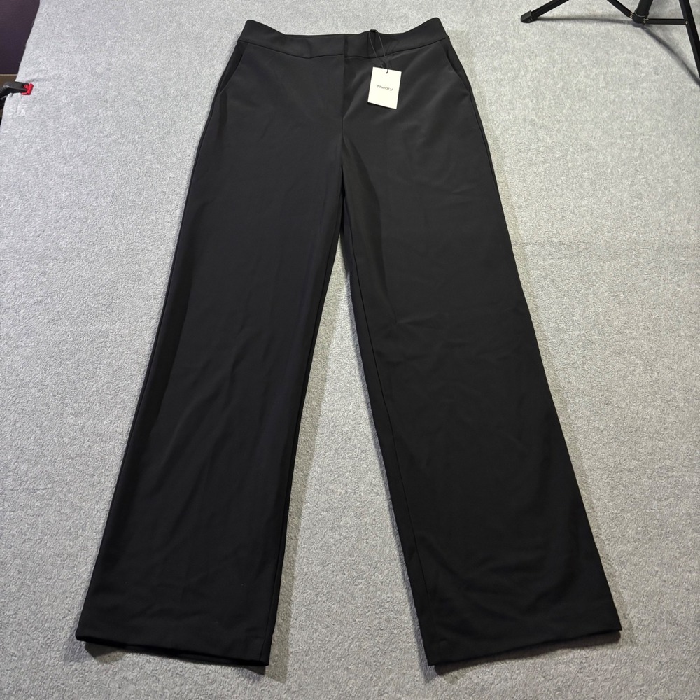 NWT Theory High Waisted Wide Leg Pants Women's 12 Black Precision Ponte Trousers
